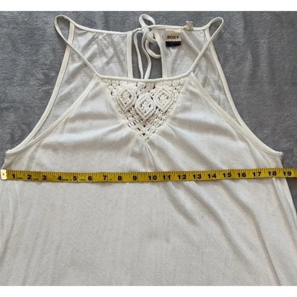 Roxy Halter Swing‎ Dress Cover Up Women SZ M Ivory Pockets Crochet Boho Hippie - Picture 3 of 13